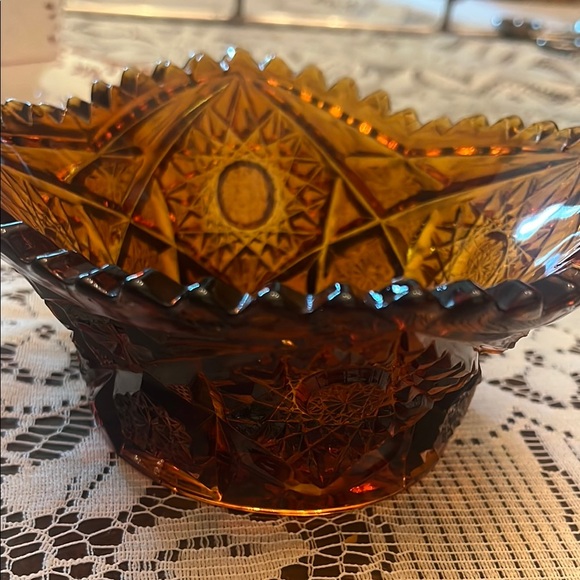 Vintage Amber Cut Glass Bowl - Picture 4 of 9